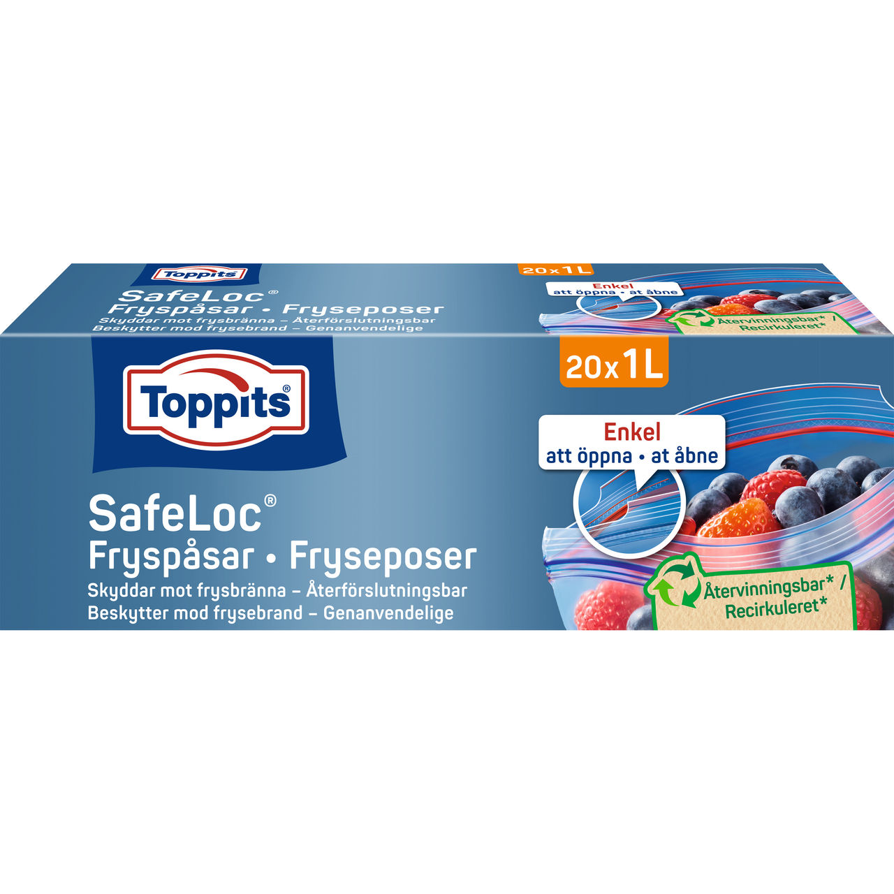 Forside af Toppits® SafeLoc® emballage med produktbillede